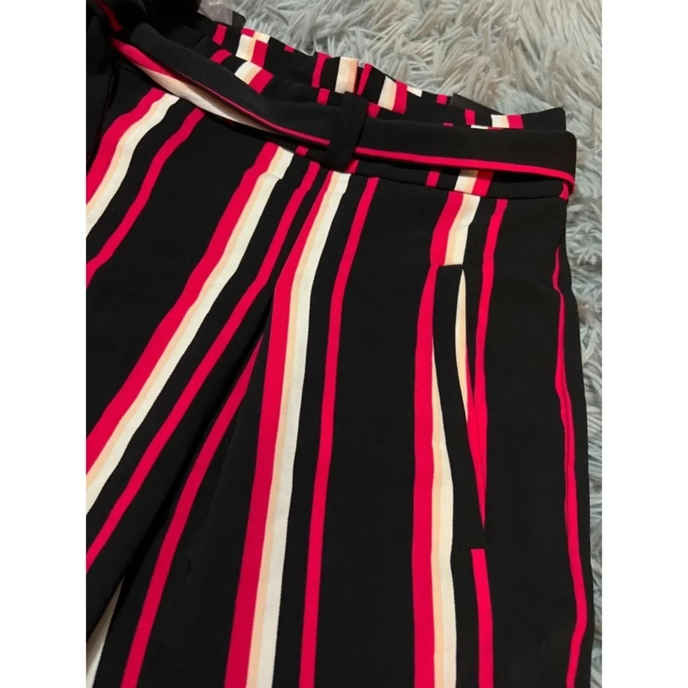 Crepe Mid Rise Striped Tie Front Shorts